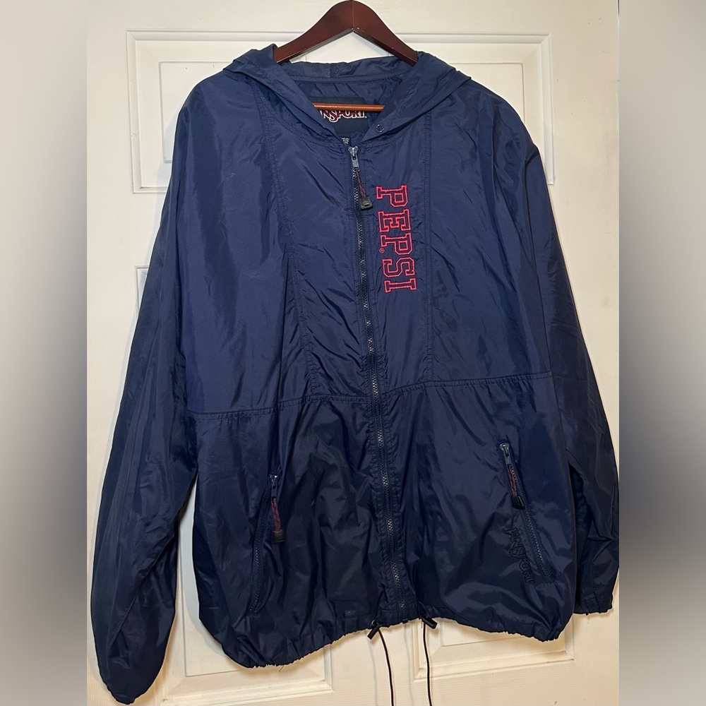 Men’s Pepsi Jansport Navy‎ Blue Zip Up Windbreaker Jacket Size XL .